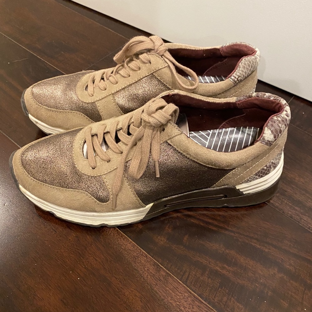 BCBG bronze suede and leather sneakers. Size 7.5